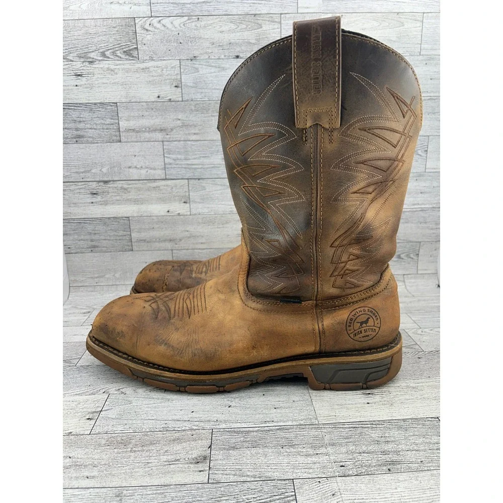 Irish Setter Marshall 83912 Steel Toe Brown Leather Western Work Boots Mens 13 D